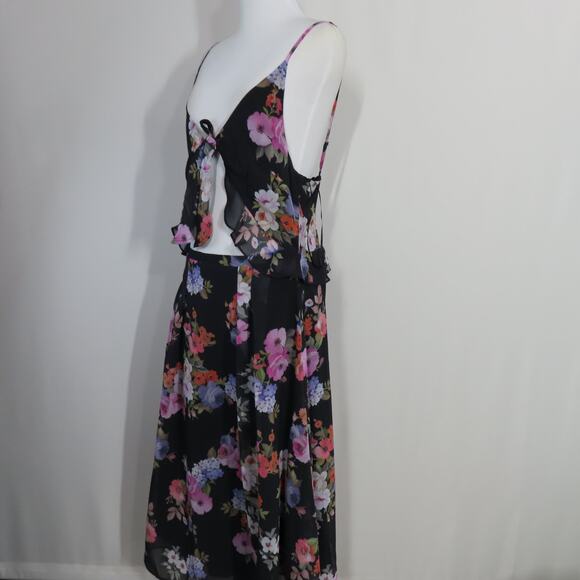 Yumi Kim Monaco Dress in Black Twilight Rose Cut-out Center Front Tie Size Large - Picture 4 of 8